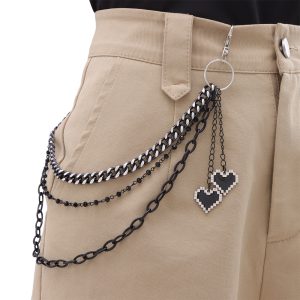 Personality dark black love pendant double metal pants chain versatile men