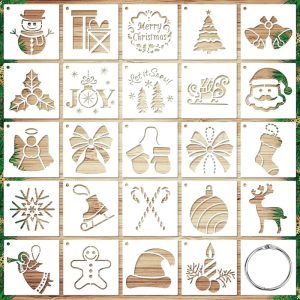 24pcs PET Christmas painting templates, snowflake Santa Claus reusable small Christmas templates Drawing Stencils