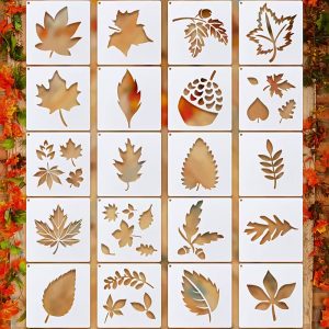 20 Pieces Autumn Leaf Maple Leaf Template PET White Hollow Painting Template Craft DIY Drawing Sheets Stencils