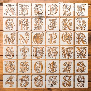 36 Floral Letter Templates, 4.0 Inch Reusable Rose Letter Painting Templates Drawing Stencils