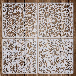 4 Pieces Flower Texture Theme Template DIY Theme Reusable Openwork Painting Mold Drawing Stencils - 专业绘画模板 | Decommerce