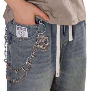 Pants chain street style three-dimensional heavy work spikes skull pendant double-layer rivet punk trendsetter trouser chain