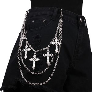 Vintage multi-layer cross pendant waist chain pants metal accessories sweet cool bastard