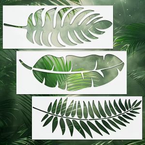 3 Pack Tropical Leaf Stencils - Reusable Palm Leaf and Monstera Pattern, 4x10 inches - 专业绘画模板 | Decommerce