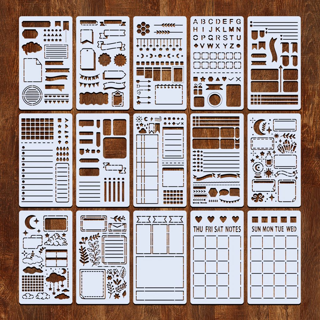 15 Pieces Journal Templates 4 x 7 Inch for Bulleted Diary Notebook Diary Scrapbook Templates Drawing Stencils - 专业绘画模板 | Decommerce