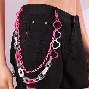 Hip Hop Double Pants Chain Accessories ins High Street Accessories Colorful Acrylic Pants Chain Threads Hollow Peach Heart Ring Waist Chain