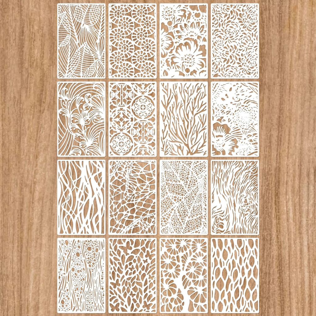 16 Pcs Flower and Plant Pattern Painting Template PET Hollow Leak Printing Board DIY Hand Painted Graffiti Spray Painting Template