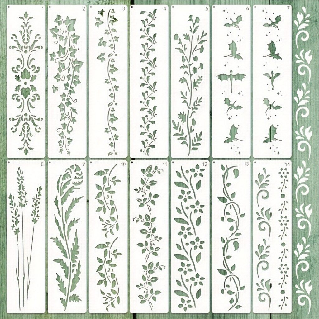 14 Pcs Flower Painting Stencil Cutout Theme Reusable PET Painting Template Set