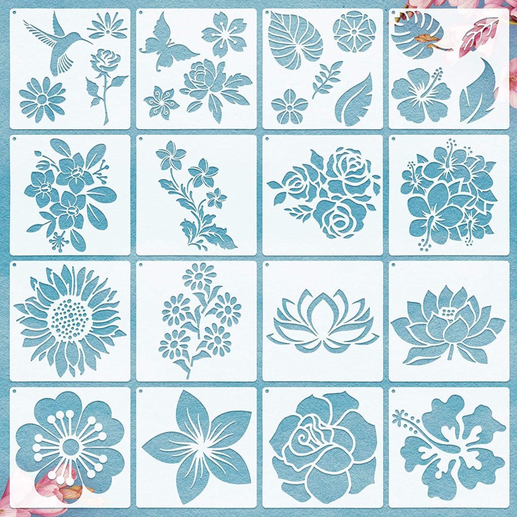 16Pcs DIY flower plant new set openwork painting template Stencils Floral